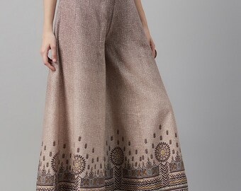 Beige & Brown Palazzos, Printed Flared Palazzos, Yoga Pants, Trousers, Plus Size Pants, Harem Pants, Salwar, Hippie Pants, Boho Pants