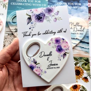 Personalized wedding favors for guests / Custom magnet bottle opener for Guests in bulk / Heart shaped bottle opener / Engagement favors