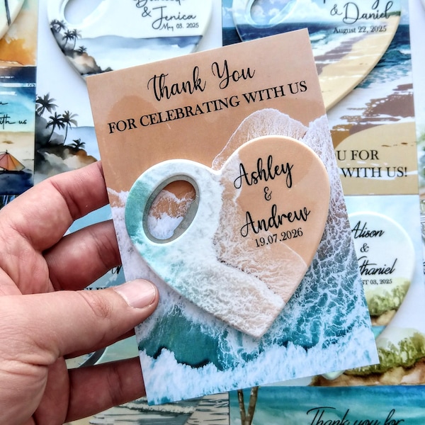 Strand-Hochzeits-Gastgeschenk, Ozean-Thema-Hochzeits-Bevorzugung, Gastgeschenke, personalisierte Flaschenöffner-Magnet