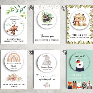 May include: Ten thank you cards with different animal themes. Each card features a round sticker with an animal illustration and a personalized message. The cards are perfect for a baby shower, birthday party, or other special occasion.