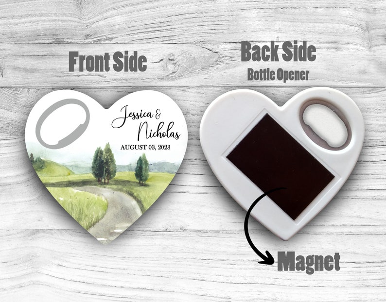 Bottle opener Wedding favors for guests in bulk, heart shape Wedding Magnet, Save the date magnets, personalised wedding favours zdjęcie 8