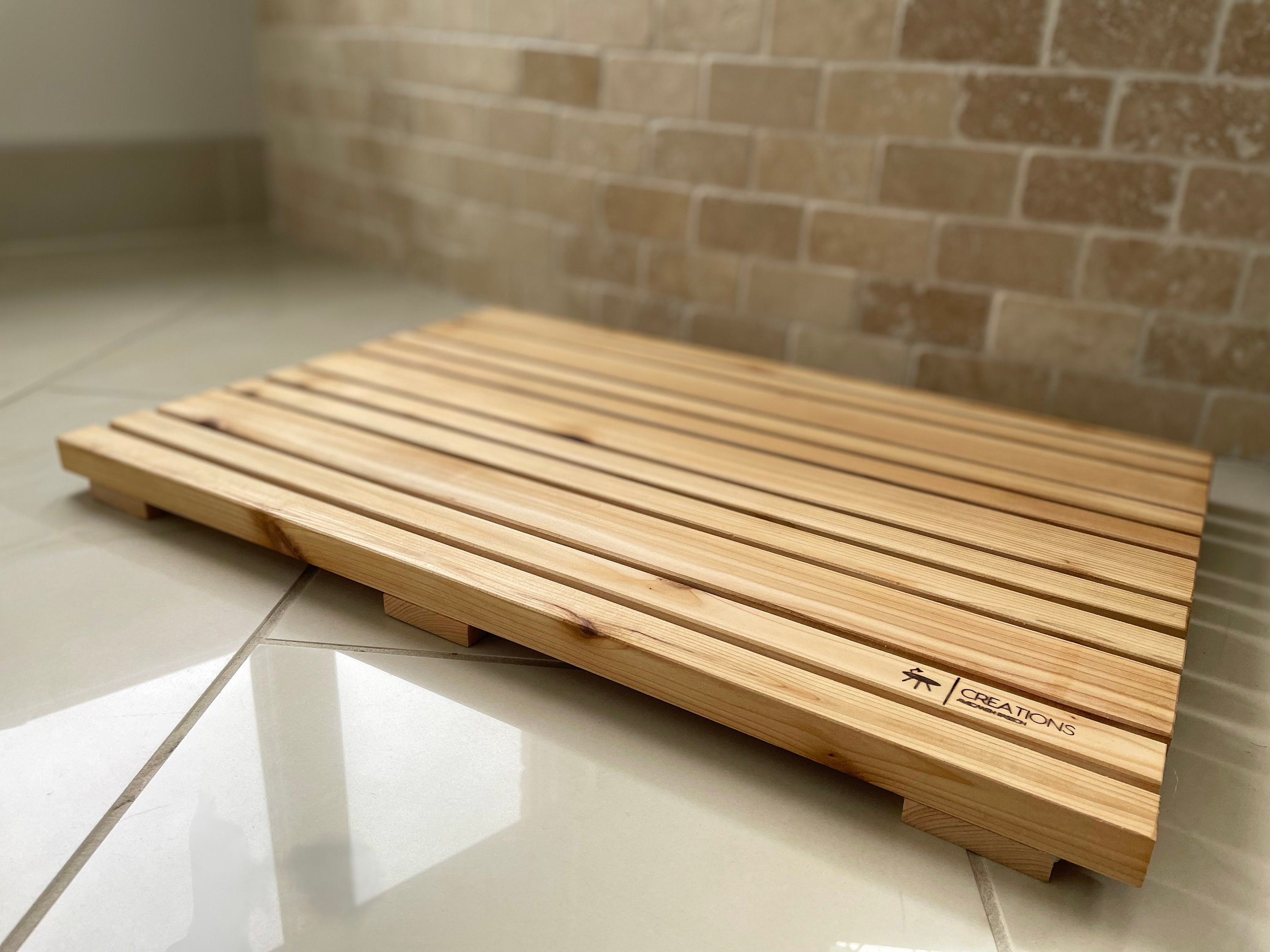 Bamboo Bath Mat Bathroom Runner Long Large Rugs Floor Wood Shower Bathtub  Waterproof Non Slip Accessories 16x48 Inch Easy to Clean, Natural, 1 pc