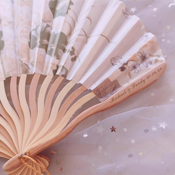 Personalized Hand Fans, Custom Fabric Fans, Folding Hand Fans, Engraved Personalized Fans, Bamboo Hand Fan With Tassel, Wedding Favor