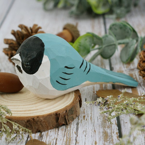 Blue Bird Sculpture, Bird Wood Carving Ornaments, Hand-painted Figurine, Wood Carving, Office Desk Decor, Kids Toys, Creative Gift