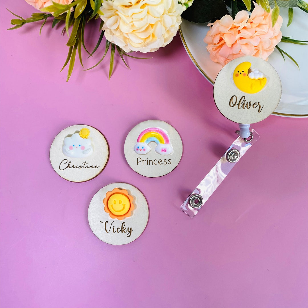 Custom Name Tag With Charm Wood Badge Reel Name Tag for Etsy