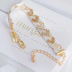 Złote serce Miyuki Delica, bransoletka z koralików Loom, prosty wzór na bransoletkę, wzór na złote koraliki Loom, biżuteria walentynkowa - Vianne