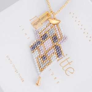 Brick Stitch Patter, Art Deco Brick Stitch Pendant, Miyuki Delica Pattern, Bead Earrings - Rila
