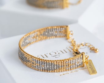 Einfach Miyuki Delica Muster, Loom Bead Armband, Einfaches Armband Muster, Gold Loom Bead Muster, Art-Deco-Schmuck - Mia