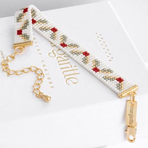 Christmas Bead Loom Patter, Miyuki Delica Bracelet, Christmas Loom Bracelet Pattern, Loom Bead Bracelet Chart, Art Deco Jewellery - Jul