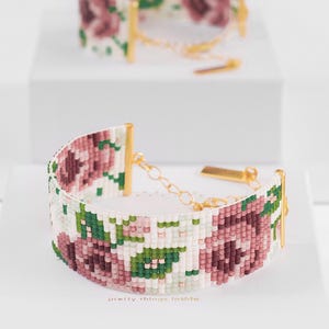 Rose Loom Armband Muster, Floral Bead Loom Muster, Miyuki Delica Armband, Kreuzstich Sofort Download Muster - Rose-Anne