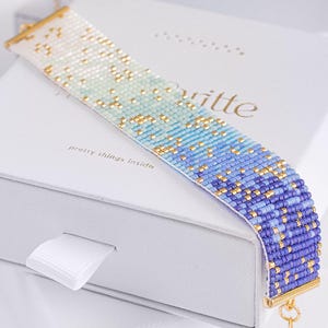 Patrón de cuentas Ombre Loom, patrón de pulsera Miyuki, patrón de punto ladrillo, pulsera de cuentas de semillas violeta y menta - Aurora