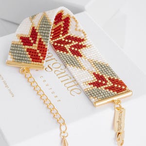 Christmas Miyuki Bracelet, Christmas Loom Bracelet Pattern, Loom Bead Bracelet Chart, Art Deco Jewellery - Noel