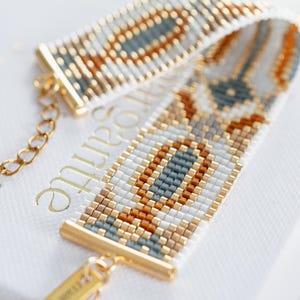 Wzór na koraliki Loom, bransoletka Miyuki, wzór na bransoletkę Loom, schemat krosna koralikowego, schemat bransoletki z koralików Loom, biżuteria w stylu art déco - Sansa