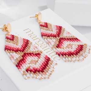 Patroon roze kralen franje, steensteekpatroon, franje oorbellen pdf-zelfstudie, art-decosieraden - Señorita