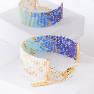 Patrón de cuentas Ombre Loom, patrón de pulsera Miyuki, patrón de punto ladrillo, pulsera de cuentas de semillas violeta y menta - Aurora imagen 5