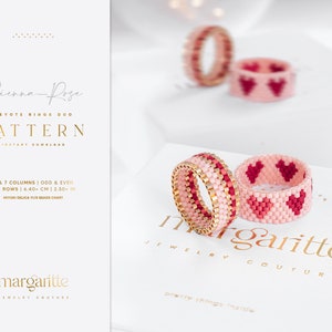 Hearts Beaded Ring, Pink Peyote Pattern, Even Peyote Ring Pattern, Odd Peyote Bead Chart, Pink ...