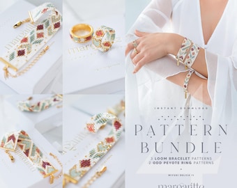 3 Loom Bracelet Patterns Bundle • 2 Even Peyote Ring Patterns • Digital Seed Bead Loom Beading PDF • Miyuki Delica 11/0