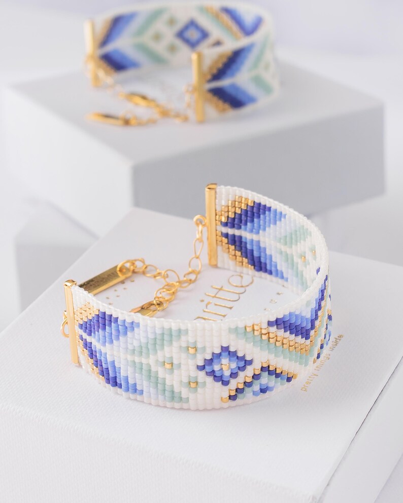 Miyuki Loom Bead Pattern, Beaded Bracelet Pattern, Brick Stitch Pattern, Violet Mint Seed Bead Bracelet - Noemi image 2