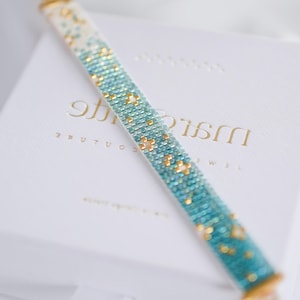 Geometric bead loom pattern • Miyuki Delica bracelet • Blue gold cuff • Narrow beaded bracelet • DIY jewelry PDF • Seed bead design • Azzura image 3