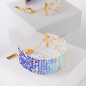 Patrón de cuentas Ombre Loom, patrón de pulsera Miyuki, patrón de punto ladrillo, pulsera de cuentas de semillas violeta y menta - Aurora imagen 2