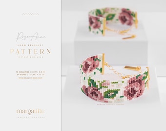 Rose Loom Bracelet Pattern, Floral Bead Loom Pattern, Miyuki Delica Bracelet, Cross Stitch Instant Download Pattern - Rose-Anne