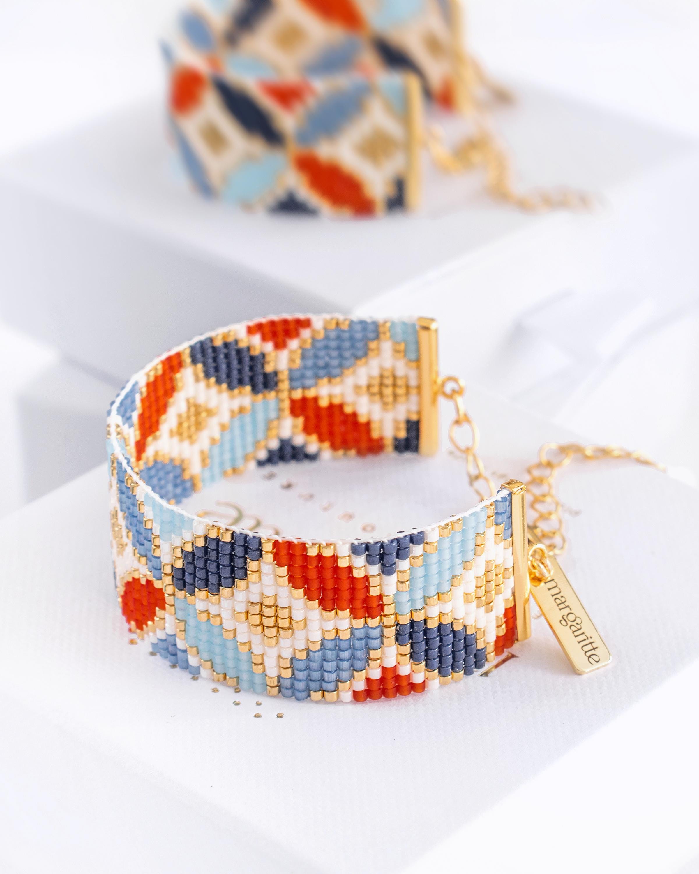 Geometric Loom Bead Pattern, Blue Gold Bracelet Pattern, Miyuki Seed ...