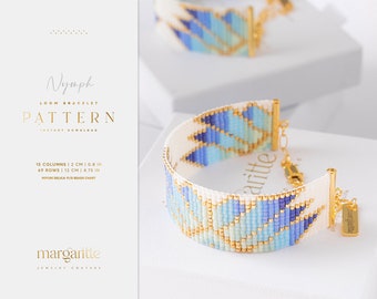 Loom Bead Bracelet Pattern, Bracelet Floral Miyuki, Brick Stitch Pattern, Bracelet Perles Graines Menthe Violette - Nymphe