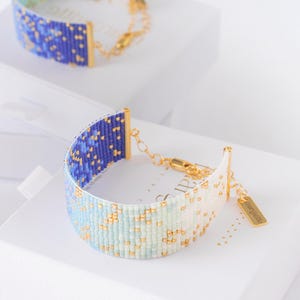 Patrón de cuentas Ombre Loom, patrón de pulsera Miyuki, patrón de punto ladrillo, pulsera de cuentas de semillas violeta y menta - Aurora imagen 4