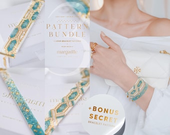 3 bead loom patterns bundle • Bonus mystery pattern • Miyuki Delica bracelets • Wide cuff + narrow design • DIY PDF set