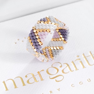 Even Peyote Ring Pattern, Geometric Beaded Ring, Beaded Ring, Miyuki Delica Ring - Raya