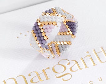 Zelfs Peyote-ringpatroon, geometrische Miyuki-kralenring (digitale download)