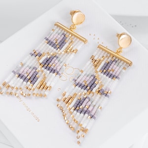 Floral Bead Fringe Earrings, Square Stitch Pattern, Fringe Earrings PDF, Art Deco Jewellery - Radina