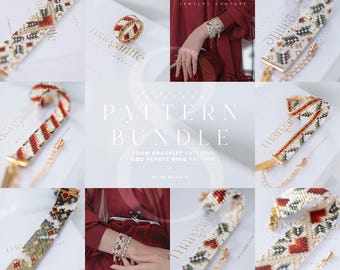 Beading pattern bundle • 7 bracelet patterns + 1 ring pattern • Christmas Miyuki PDF download • Holiday jewelry DIY set • Christmas Bundle