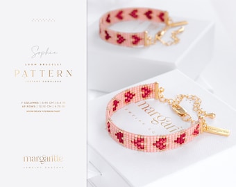 Cute Loom Bracelet Pattern, Valentine Day Bracelet, Miyuki Delica Chart, Hearts Loom Bead Pattern - Sophie