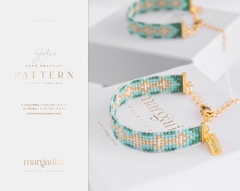 Patrón de telar de cuentas esmeralda, patrón de pulsera Miyuki, patrón de cuentas de telar geométrico, pulsera Miyuki Delica, descarga instantánea - Jolie