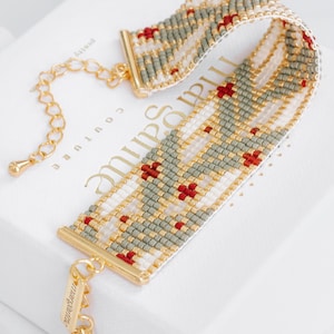 Christmas Bead Loom Pattern, Art Deco Bracelet, Miyuki Delica Bracelet, Square Stitch Pattern - Natale