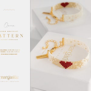 Bracelet de perles de métier à tisser coeur, modèle de bracelet facile, motif de perles de métier à tisser d'or, bijoux de la Saint-Valentin, bracelet Miyuki Delica Reine image 3