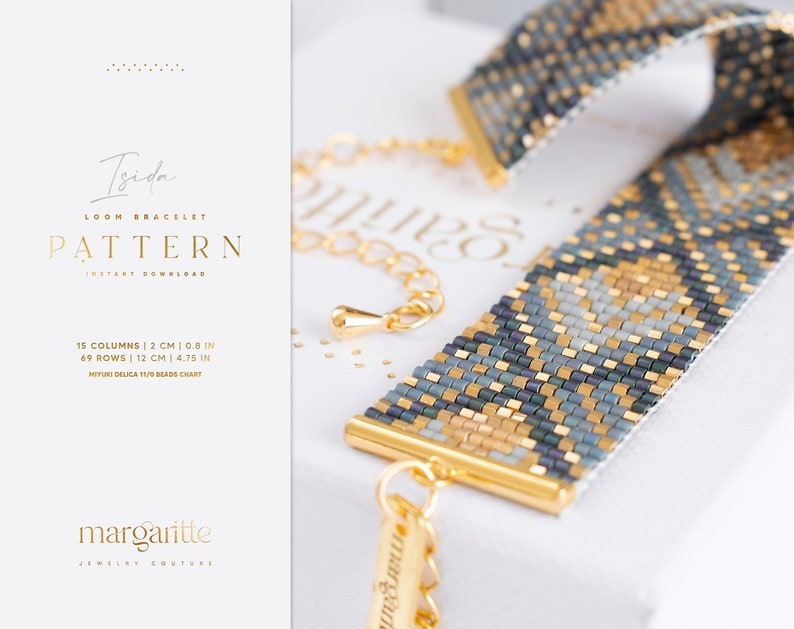 Miyuki Bracelet, Loom Bracelet Pattern, Bead Loom Diagrame, Loom Bead Bracelet Chart, Art Deco Jewellery Isida image 5