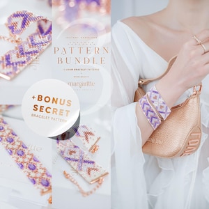 Bead loom bracelet patterns bundle • Miyuki Delica cuff set • Floral & geometric designs • DIY jewelry PDF • Seed bead patterns