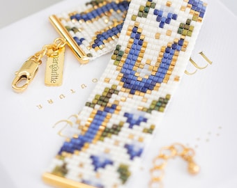 Loom Bracelet Beading Pattern • Miyuki Delica 11/0 PDF Tutorial • Blue Gold Olive Bead Loom Design • Instant Download DIY Bracelet • Zephyr