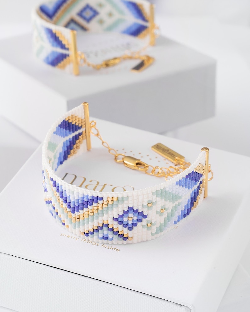 Miyuki Loom Bead Pattern, Beaded Bracelet Pattern, Brick Stitch Pattern, Violet Mint Seed Bead Bracelet - Noemi image 1