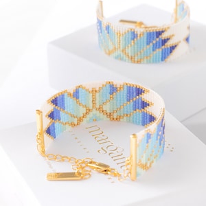 Loom Bead Bracelet Pattern, Floral Miyuki Bracelet, Brick Stitch Pattern, Violet Mint Seed Bead Bracelet - Nymph image 3