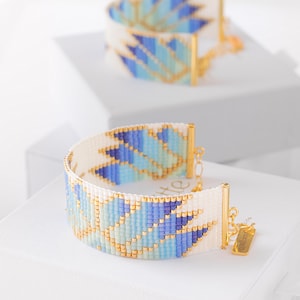 Loom Bead Bracelet Pattern, Floral Miyuki Bracelet, Brick Stitch Pattern, Violet Mint Seed Bead Bracelet - Nymph image 5