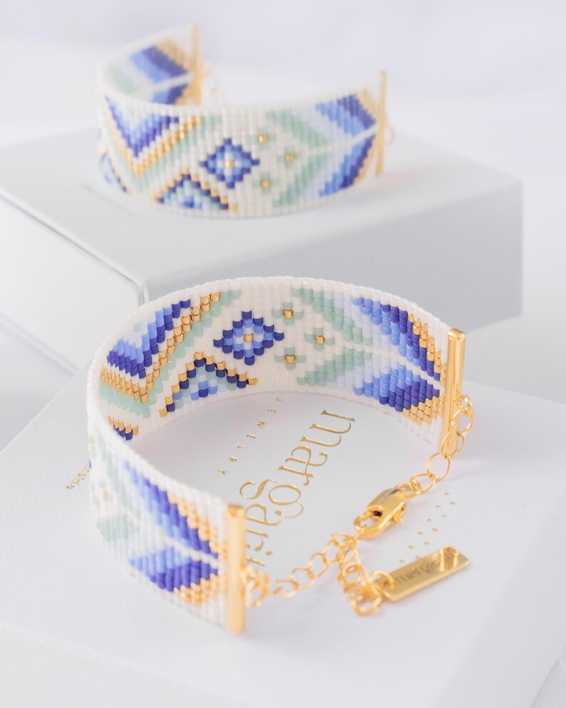 Miyuki Loom Bead Pattern, Beaded Bracelet Pattern, Brick Stitch Pattern, Violet Mint Seed Bead Bracelet - Noemi image 4