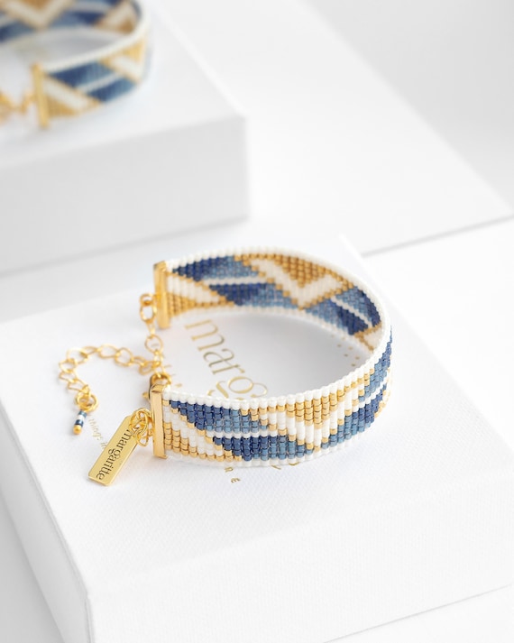 Miyuki Loom Bracelet Pattern, Geometric Bead Loom Pattern, Miyuki Delica Bracelet, Cross Stitch Art Deco Instant Download Pattern - Aria