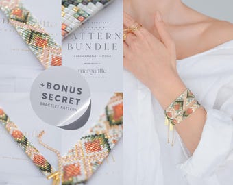 Miyuki Loom Bracelet Patterns Bundle • Peach Floral Seed Bead Designs (Digital Download)