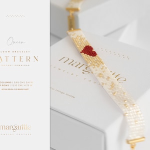 Bracelet de perles de métier à tisser coeur, modèle de bracelet facile, motif de perles de métier à tisser d'or, bijoux de la Saint-Valentin, bracelet Miyuki Delica Reine image 4