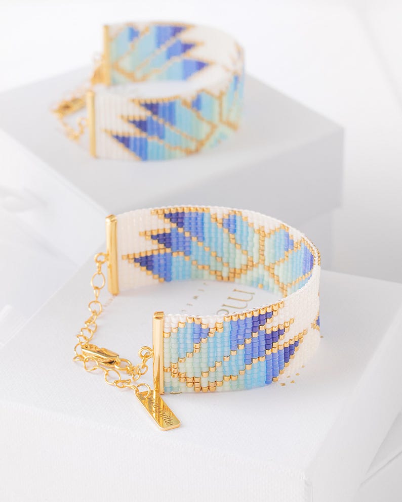 Loom Bead Bracelet Pattern, Floral Miyuki Bracelet, Brick Stitch Pattern, Violet Mint Seed Bead Bracelet - Nymph image 2
