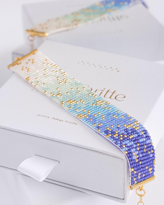 Ombre Loom Bead Pattern, Miyuki Bracelet Pattern, Brick Stitch Pattern, Violet Mint Seed Bead Bracelet - Aurora
