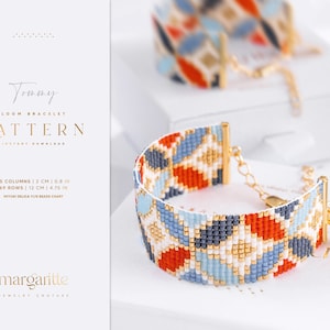 Geometric Loom Bead Pattern, Blue Gold Bracelet Pattern, Miyuki Seed Bead Pattern - Tommy